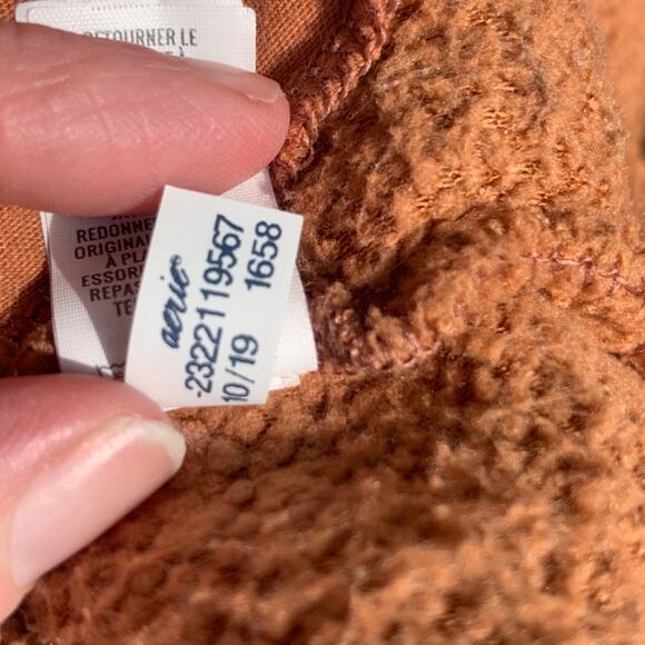 Aerie cloud Sherpa oversized pullover sweatshirt brown tan snap fleece brown M - Picture 5 of 15